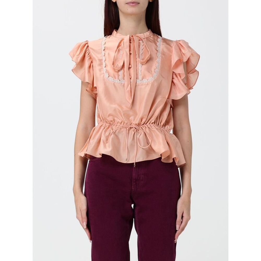 Chloe Women Chloe Draped Pure Silk Blouse With Ruffled Hem